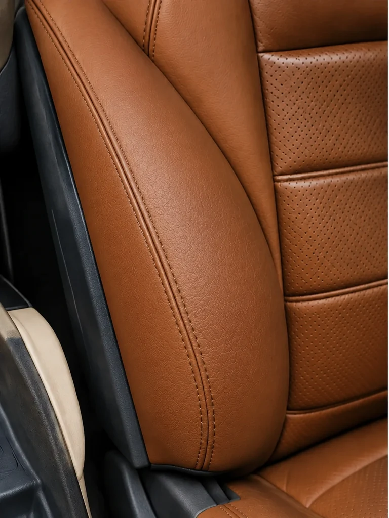 Illustrative view of the automotive leather with a restored surface