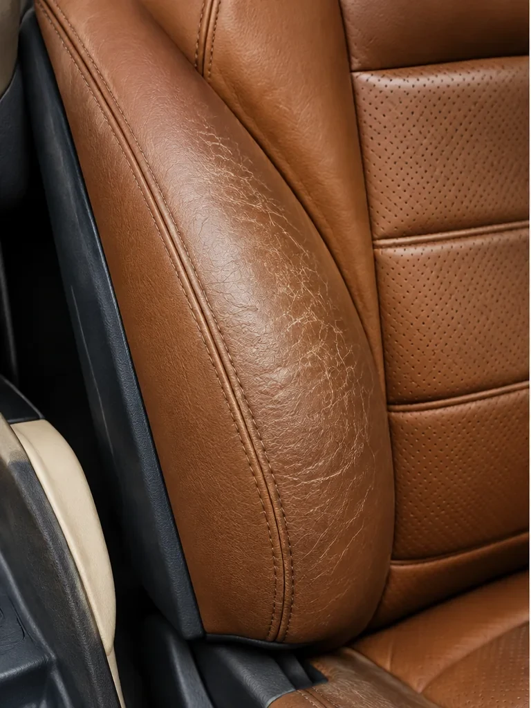 Illustrative view of worn brown automotive leather