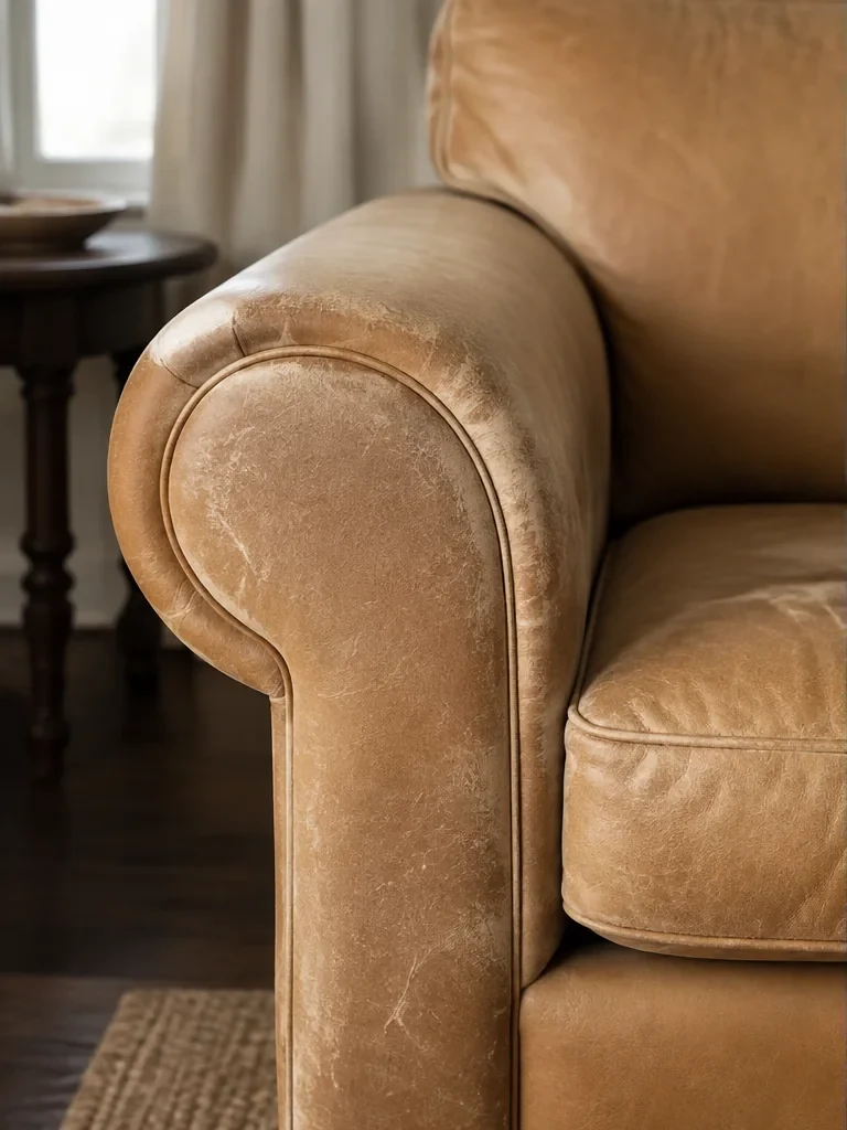 Illustrative view of faded tan furniture leather