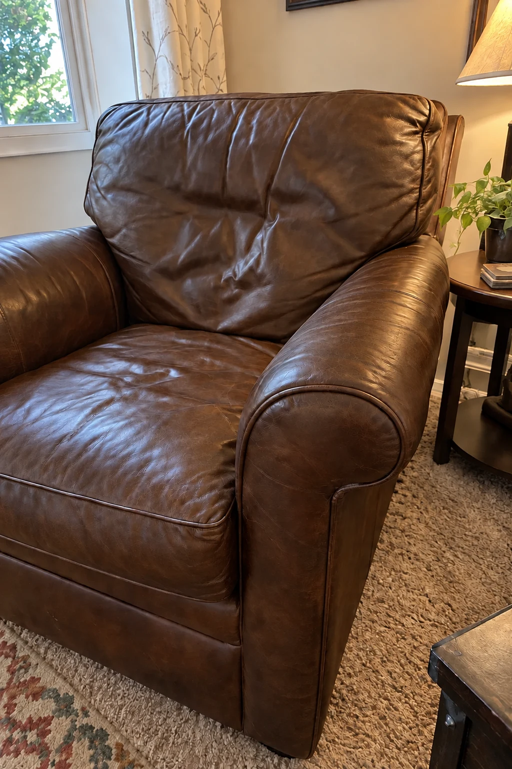The same illustrative armchair after cleaning and conditioning