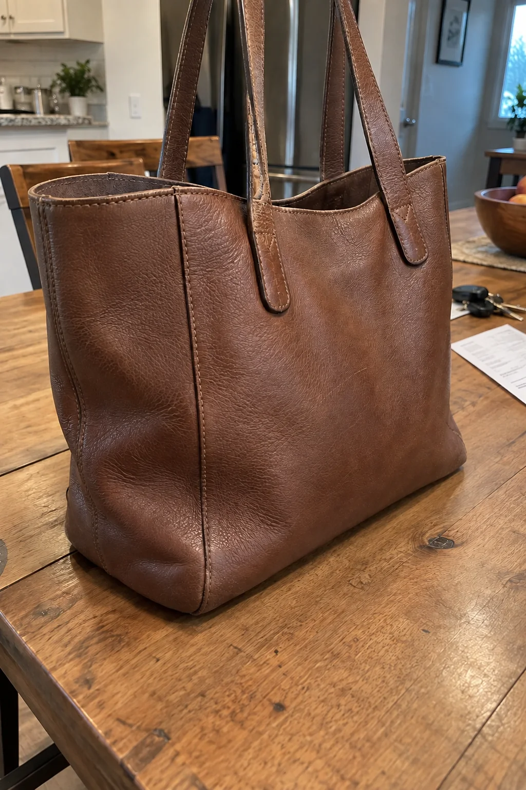 The same illustrative leather bag after restoration