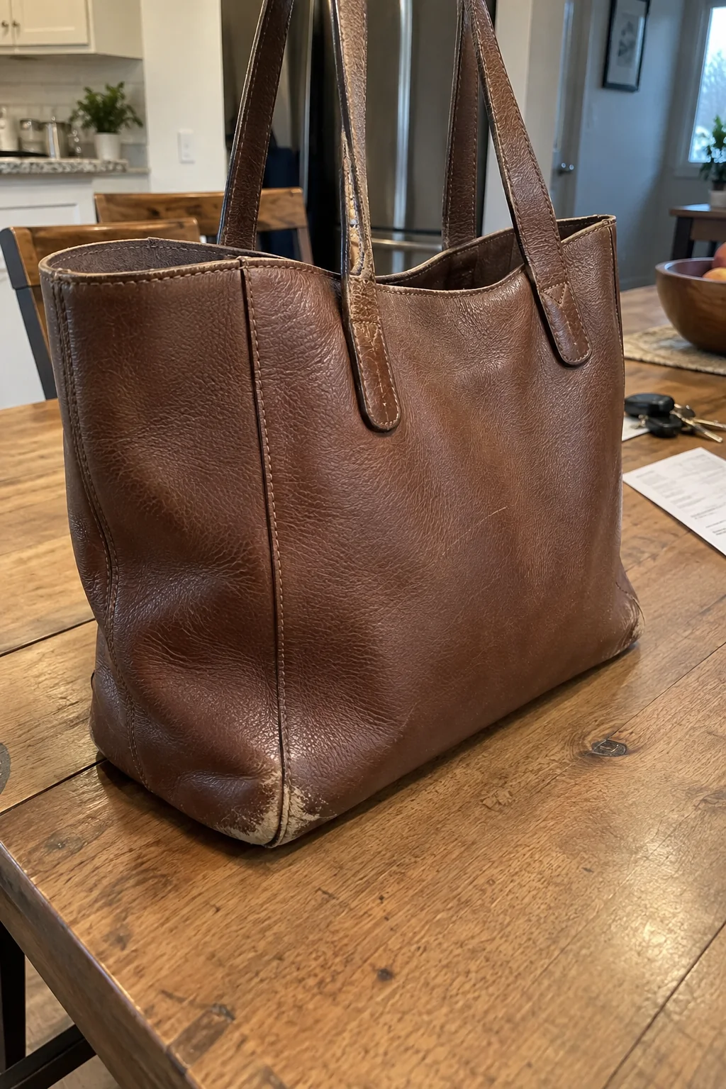 Leather bag illustrative preview before restoration