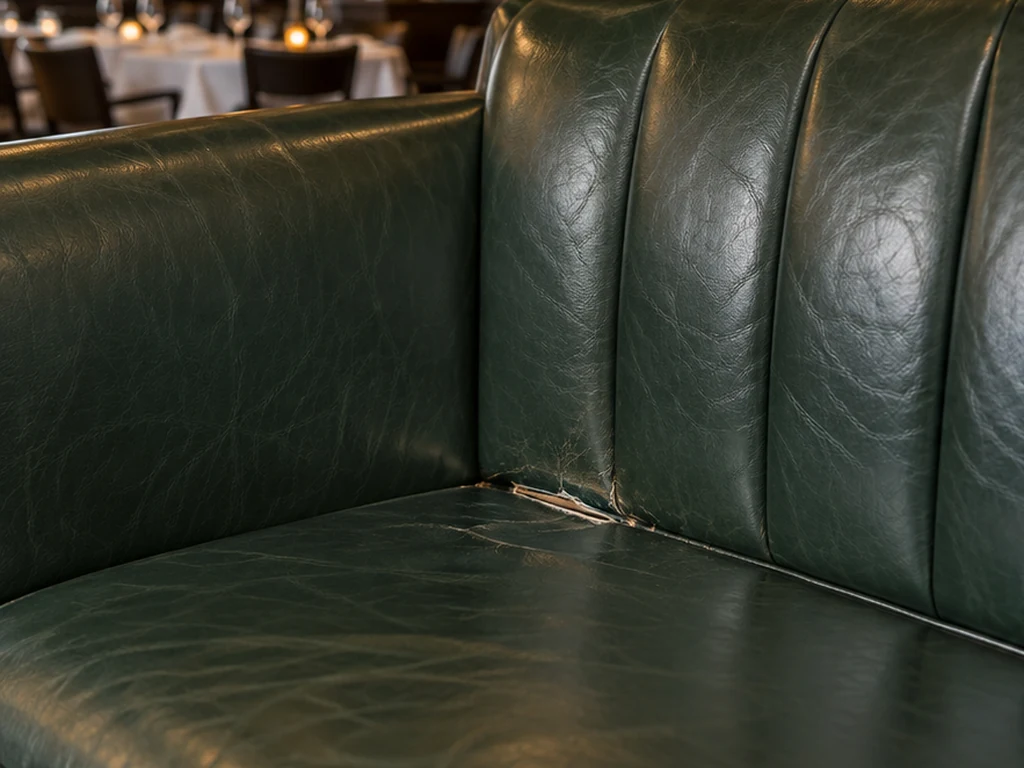 Illustrative view of a green restaurant booth with a split seam