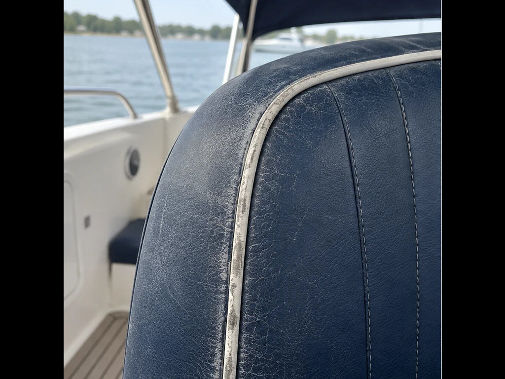 Illustrative view of a faded navy marine vinyl seat bolster