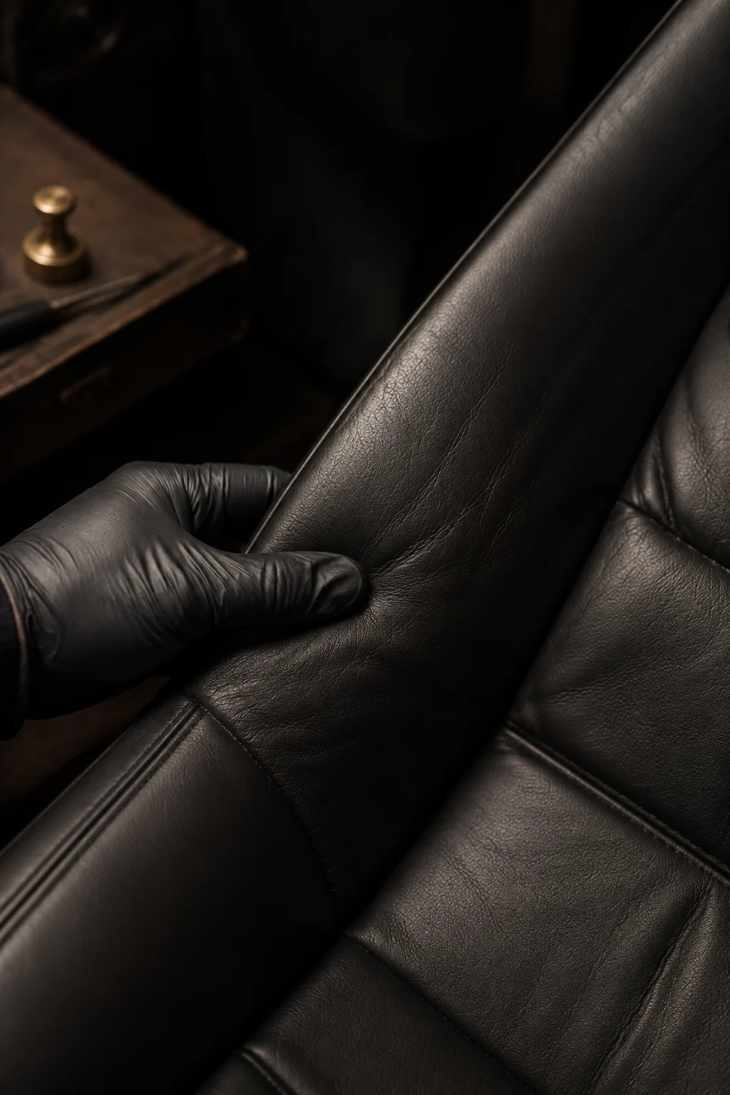 Illustrative close view of black automotive leather